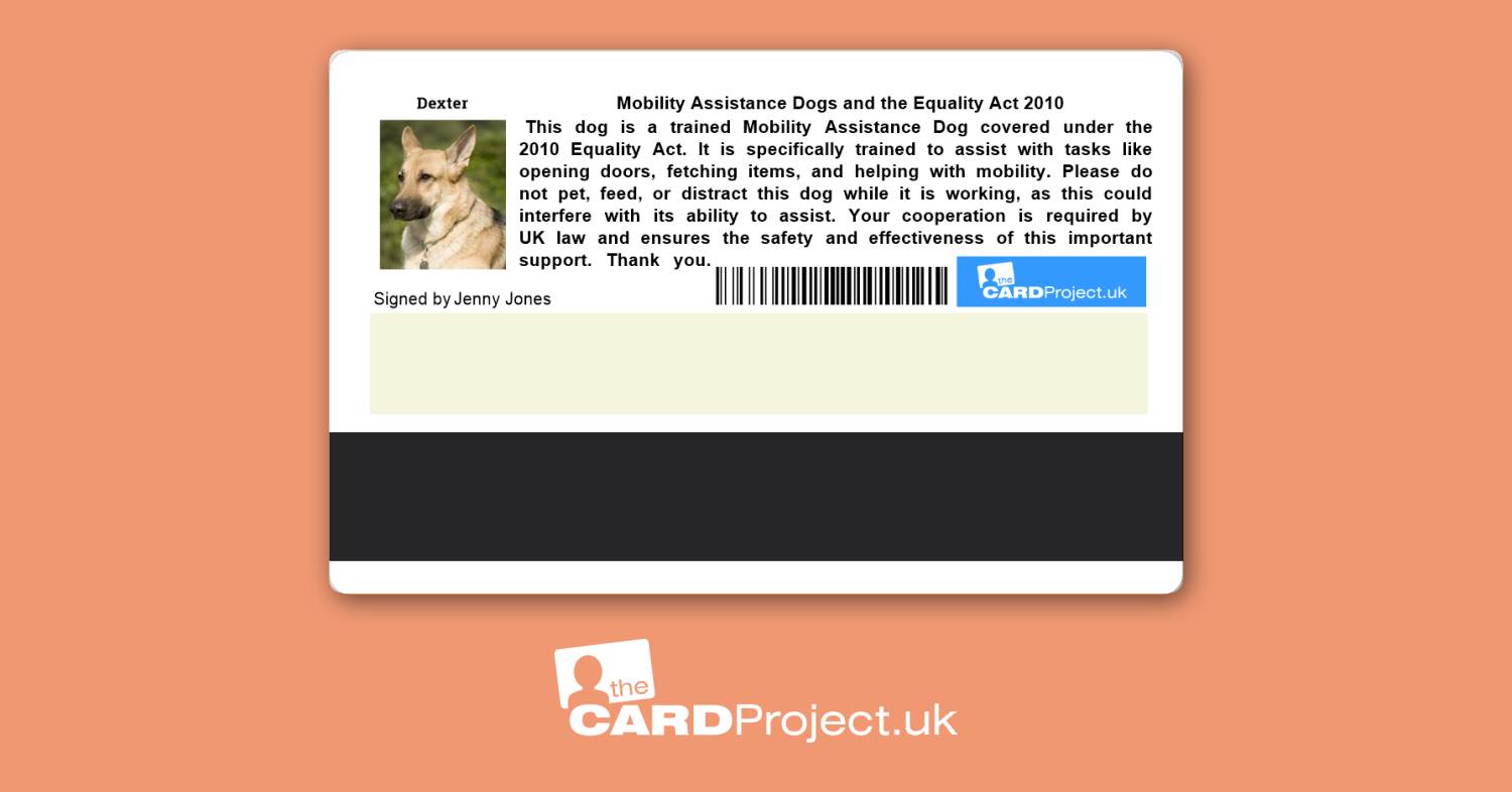 Mobility Assistance Dog ID Card  (REAR)